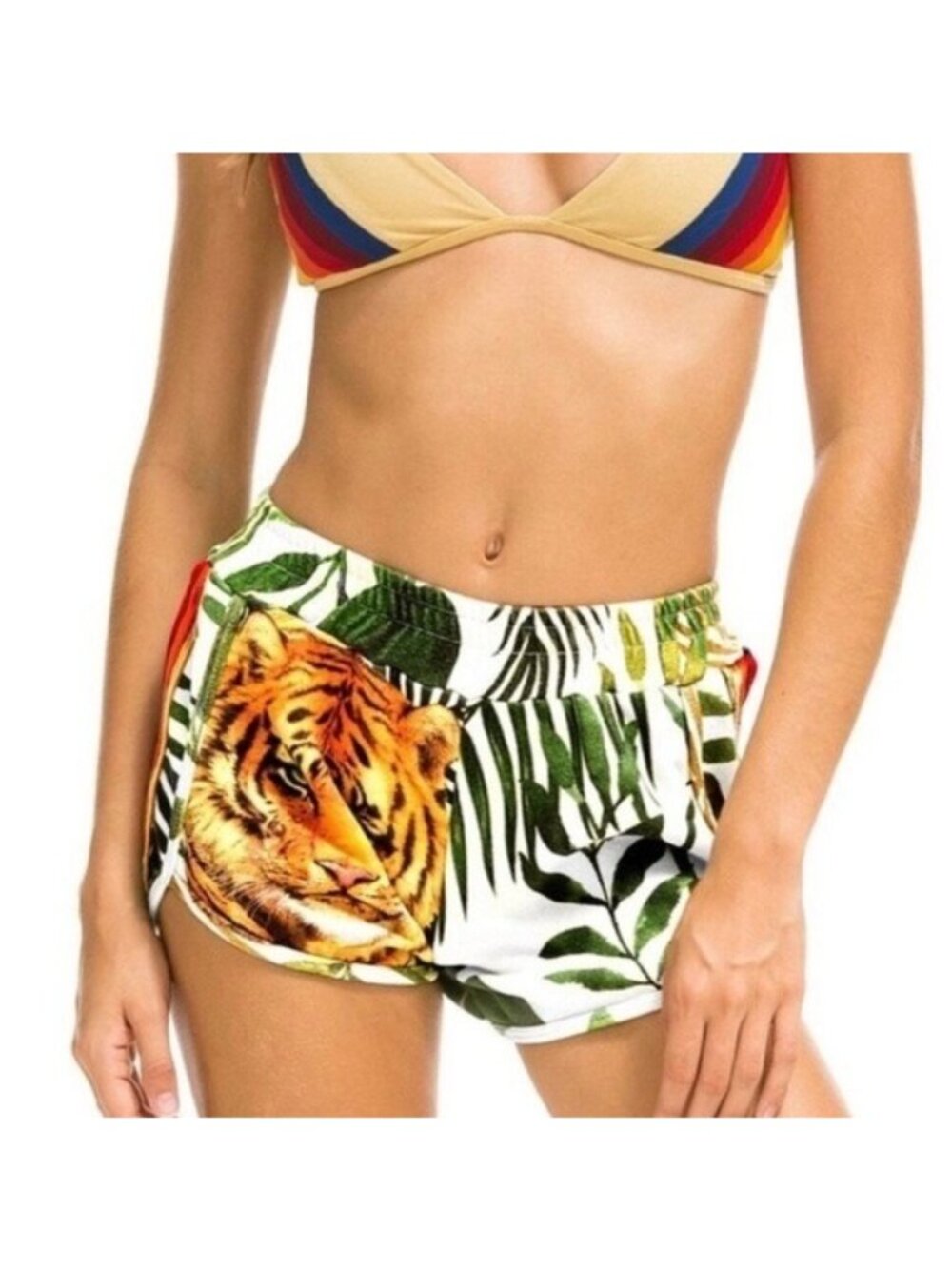 Aviator Nation Velour Velvet Jungle Tiger Shorts Pocket Size L Bold Animal Soft